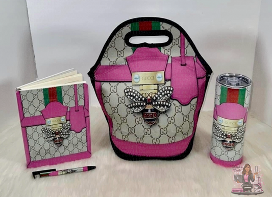 Lunch Tote, Tumbler, Leather Journal and Pen (The pen is optional!)